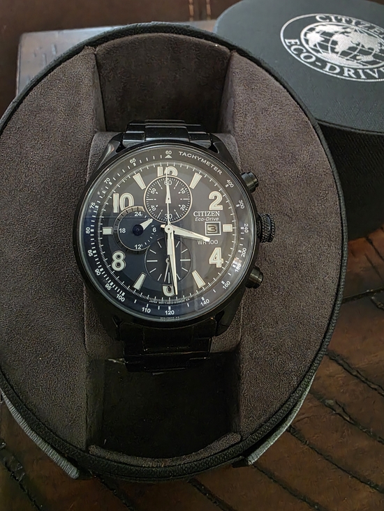 Citizen Other - Citizen Eco-Drive Men's Black Chronograph Watch Navy Blue Dial (Brand NEW)